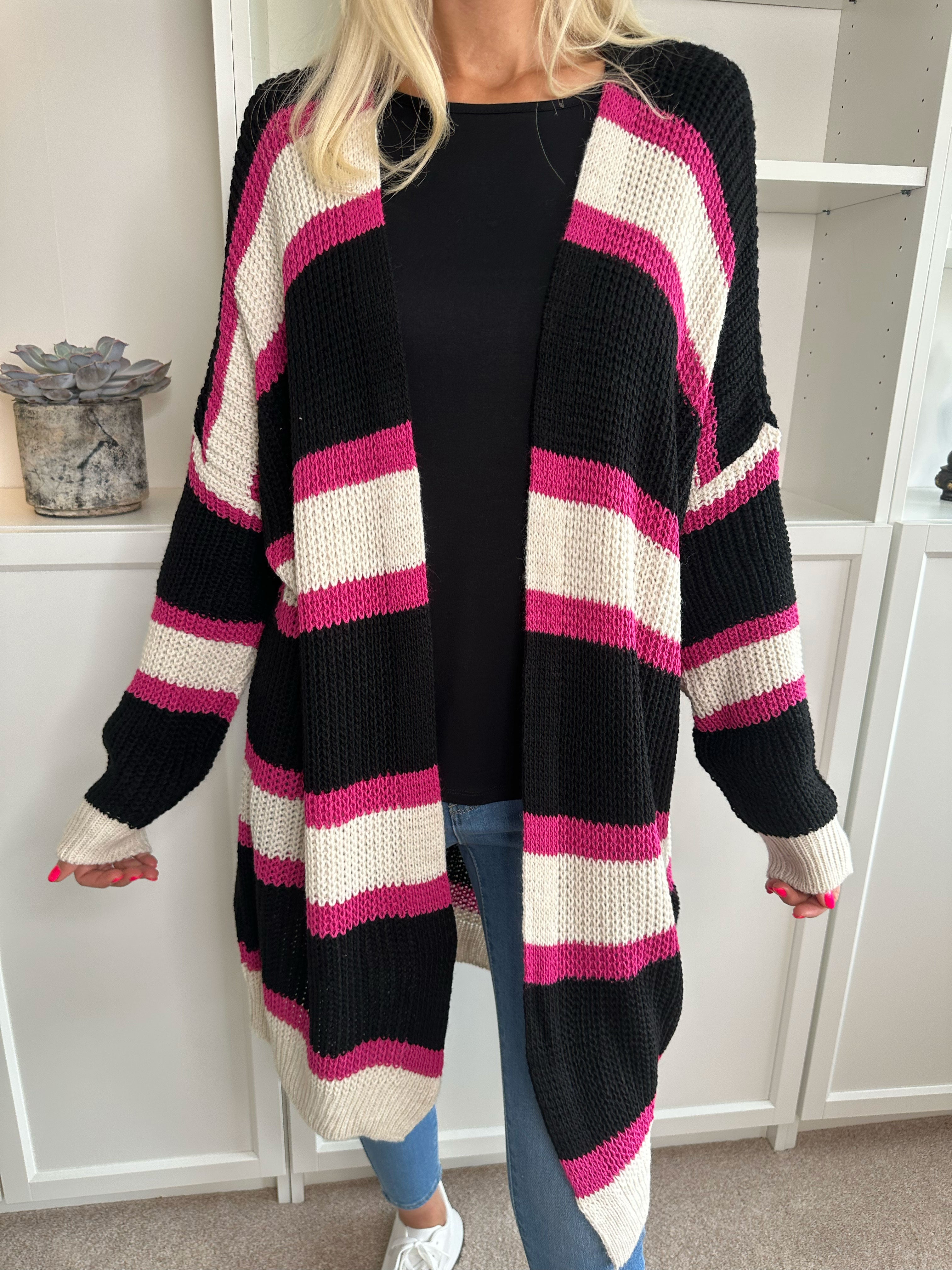 Kata - Flerfarvet stribet strikcardigan